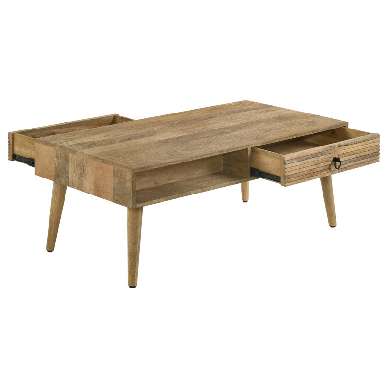 Table basse rectangulaire en bois de manguier à 1 tiroir Hubele