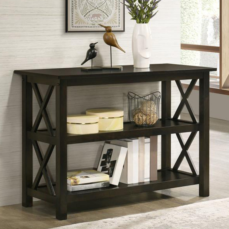 2-Shelf Wood Entryway Console Table, Deep Merlot, Espresso