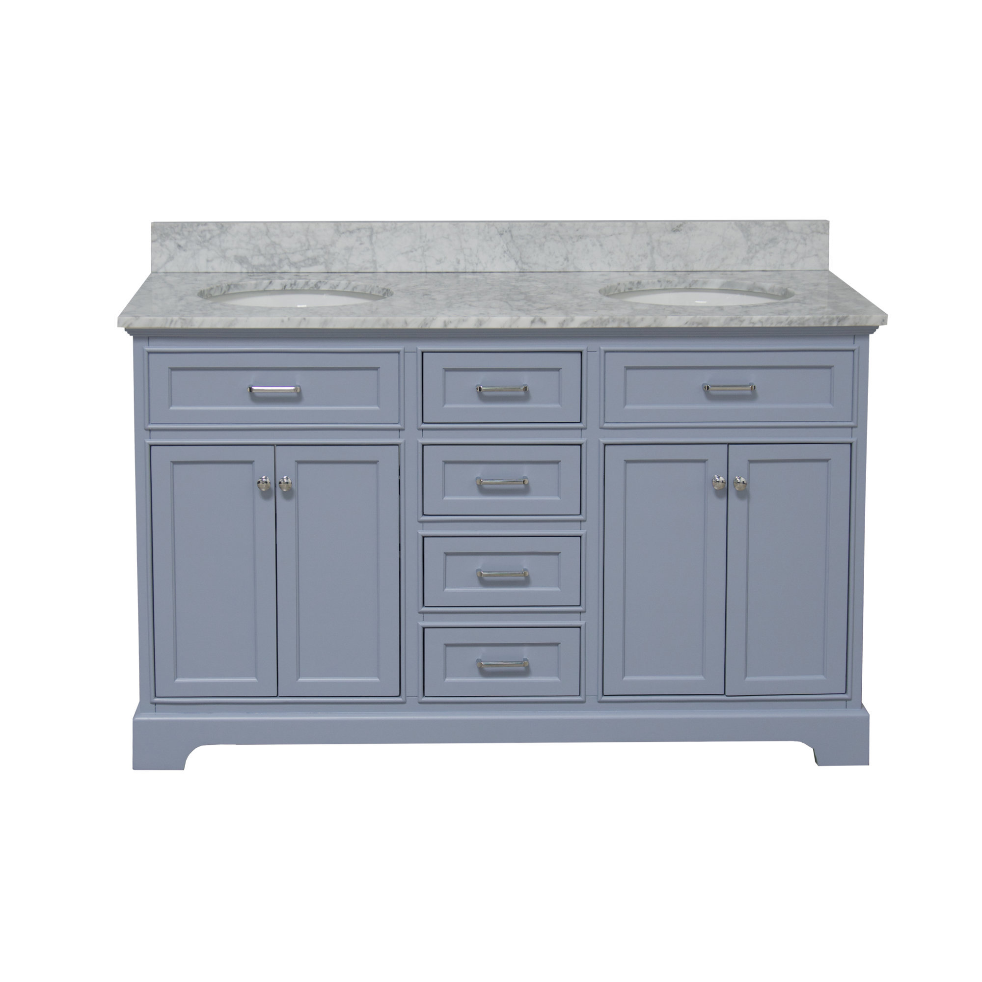 Ronnie 60'' Double Bathroom Vanity, Powder Blue, Carrara Marble