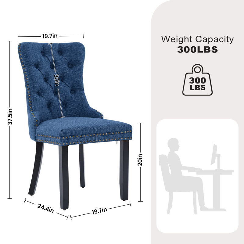 Chaise de salle à manger rembourrée Almeric, Bleu, Noir, noir, noir, noir