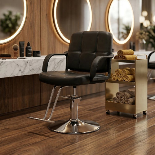 Fauteuil de salon hydraulique avec pivotement à 360 degrés et hauteur réglable, Noir, Silver