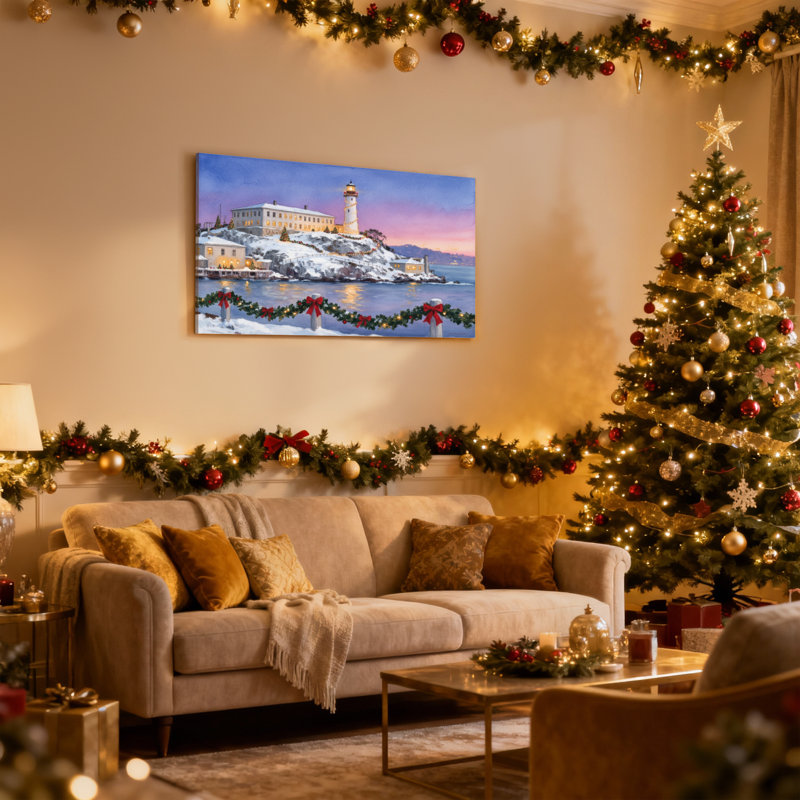 Phare de Noël d'hiver, ensemble de 3 reproductions d'art sur toile, H 20 po x l 30 po