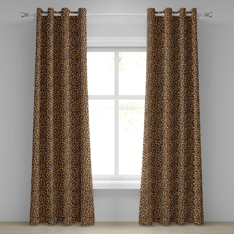 East Urban Home Leopard Print Grommet Curtain 2-Panel Window Drapes, 50", Orange and Black, 50" W x 96" L