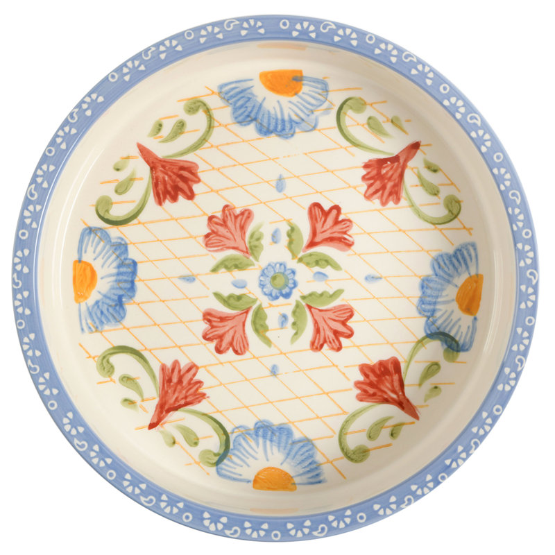 Laurie Gates Tierra Hand Painted 2 Piece 1.8 Qt Pie Dish And 1.6 Qt Bakeware Set