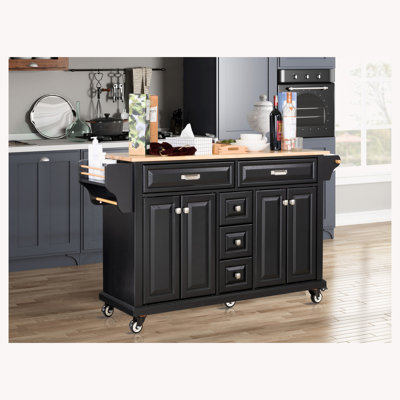 Cambridge Natural Wood Top Kitchen Island With Storage,Kitchen Cart,Coffee Station