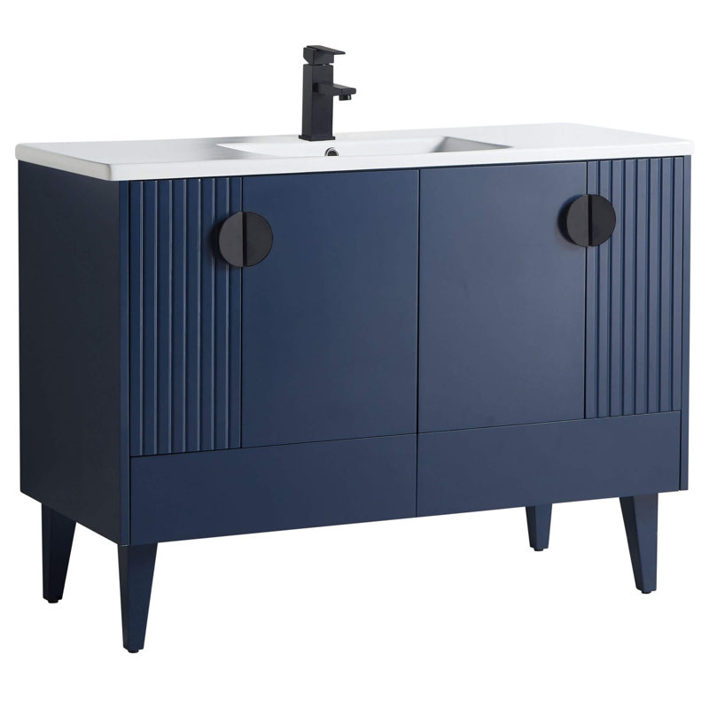 Ensemble de meuble-lavabo simple 48 po Saimah, Noir, Bleu marine