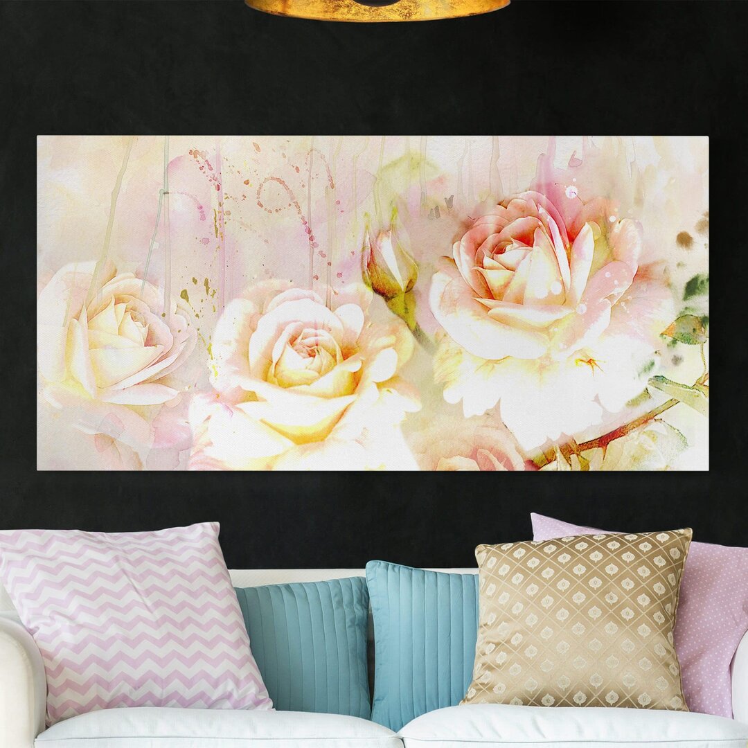 Leinwandbild Aquarell Blumen Rosen