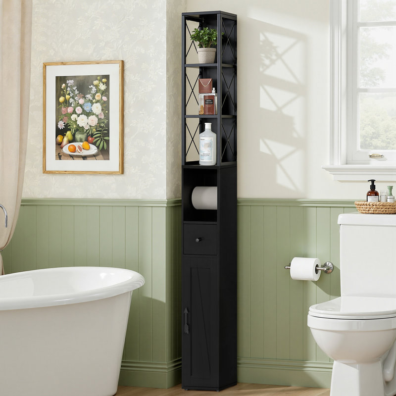 Talion Tall Bathroom Storage Cabinet, Slim Storage Cabinet With Toilet Paper Scroll, Narrow Cabinet With Adjustable Shelves And Door