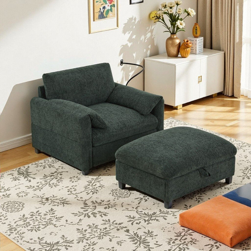 Canapé simple avec repose-pieds réglable, Vert