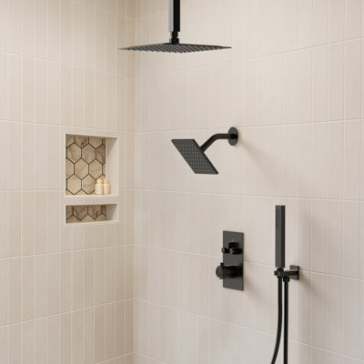 Robinet de douche à pluie haute pression de plafond de 12 po, système de pomme de douche à double effet de pluie avec valve thermostatique