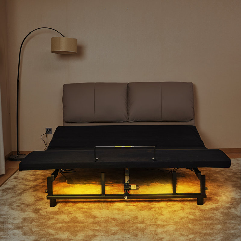 Queen adjustable smart base: zero gravity frame with usb ports & nightlights - remote control, black finish