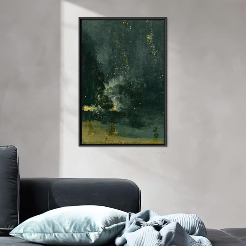 «The Falling Rocket», art numérique sur toile de James McNeil Whistler, Noir, Reproduction encadrée sans passe-partout