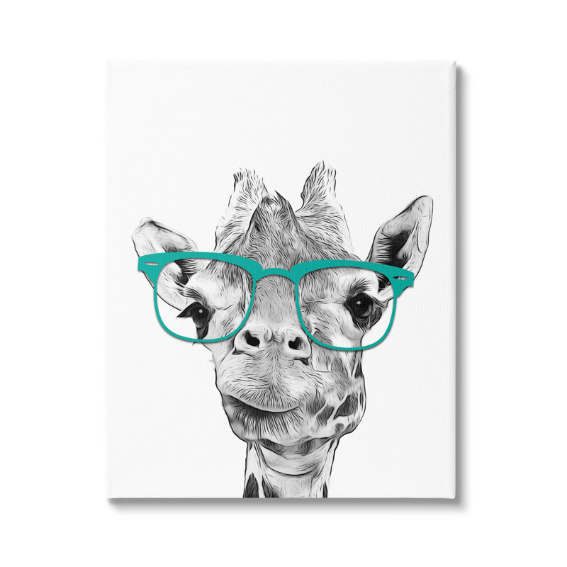 "Au-556", impression sur toile, "Girafe amusante dans des verres" sur toile par Annalisa Latella