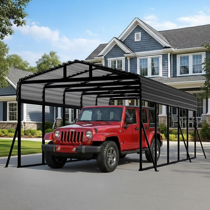 12 ft. W x 25 ft. D Heavy Duty Metal Carport, Outdoor Carport Canopy With Iron Roof, Durable All-Weather Carport For Cars, Trucks, Boats & Outdoor Equipment, Easy Quick-Install Assembly