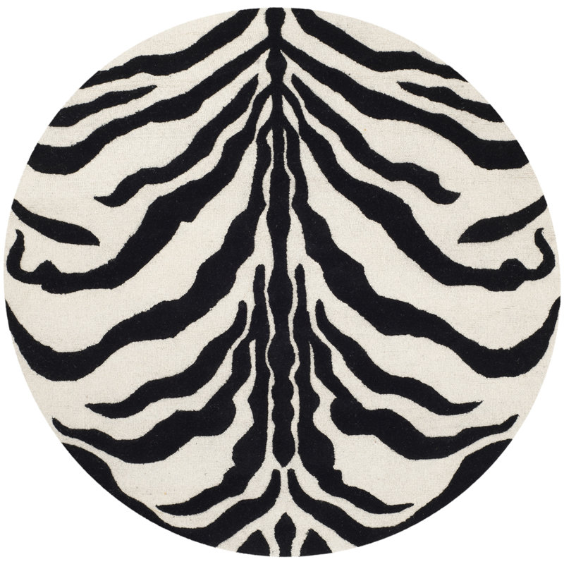 Schell Animal Print Wool Hand Tufted Area Rug, Round 122 cm