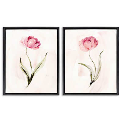 Vivid Pink Budding Bloom 2 Piece Framed Floater Canvas Set, design by Kristen Brockmon