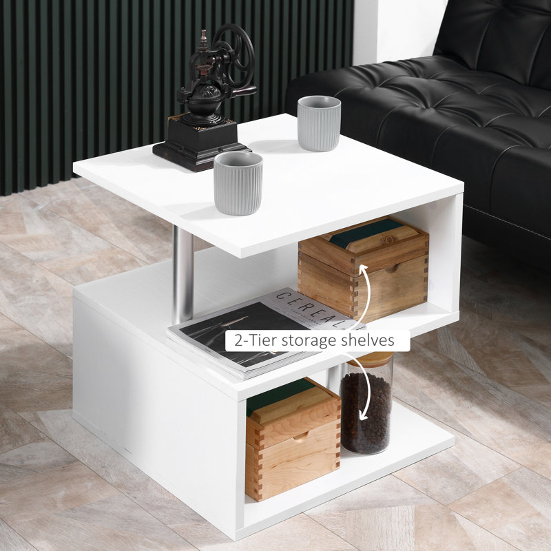 Modern 3-Tier Side Table with S-Shaped Design - Space-Saving Accent Table with Storage Shelves