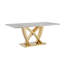 Table de salle à manger moderne en marbre avec base en acier inoxydable au design élégant, idéale pour les salles à manger