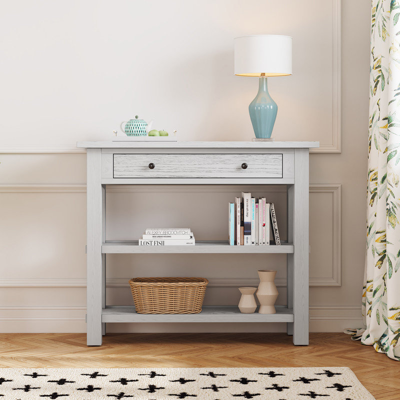 Minimalist Console Table with Drawer and Two Sturdy Shelves,, Antique White