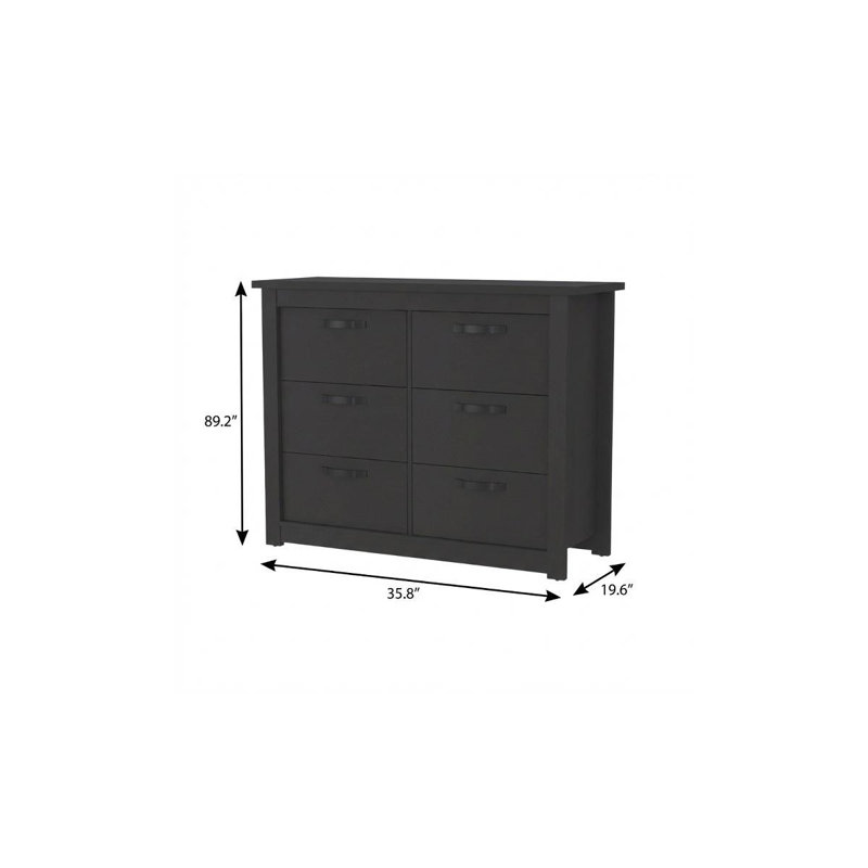 Commode double 36 po à six tiroirs en bois noir