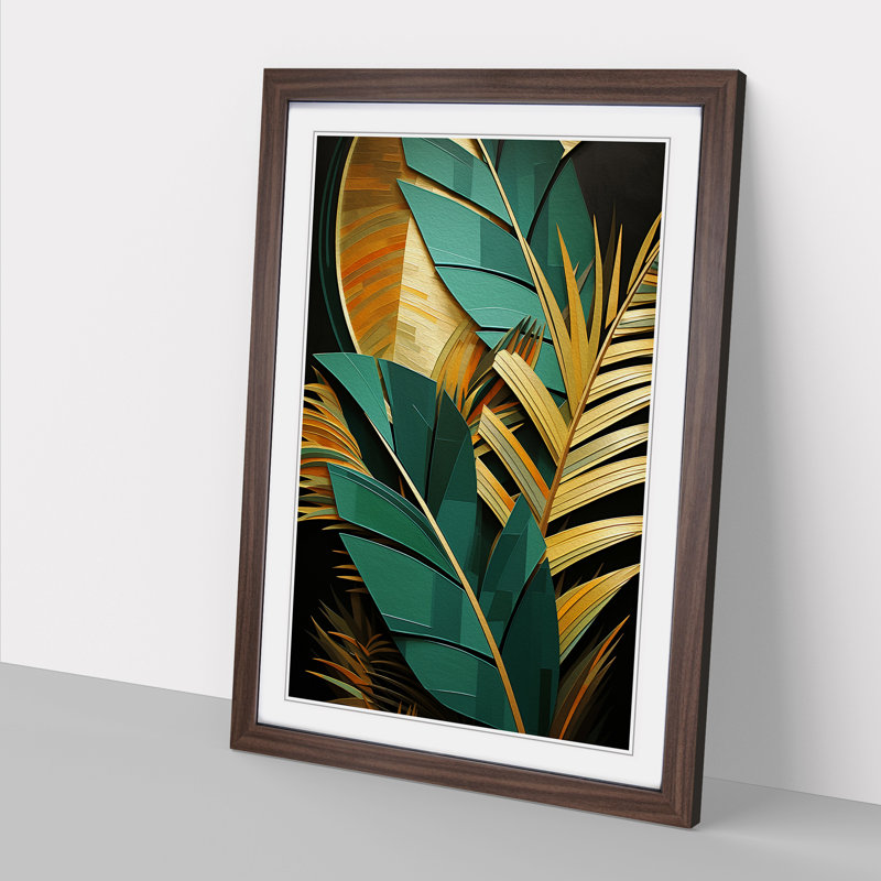 Palm Leaf Constructivism - Single Picture Frame Print on Wood, Walnut Framed, 34cm H x 25cm W x 2" D