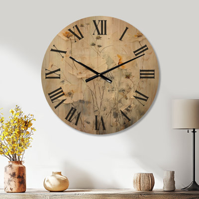 Très grande horloge murale en bois - fantaisie florale