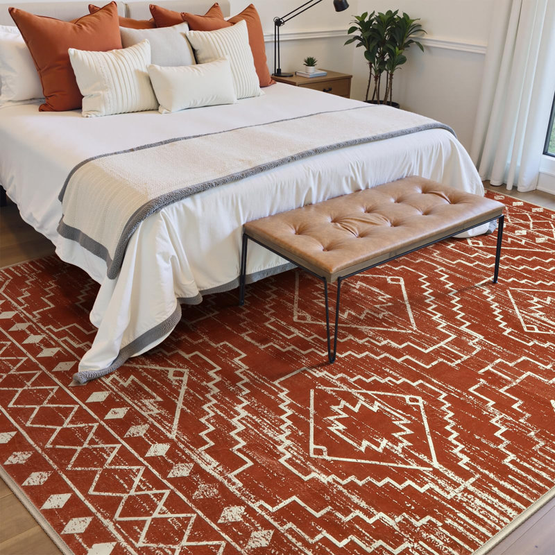 Tribal Geometric Washable Area Rug for Living Room & Bedroom, Non-Slip Moroccan Rug, Rectangle 8' x 10'