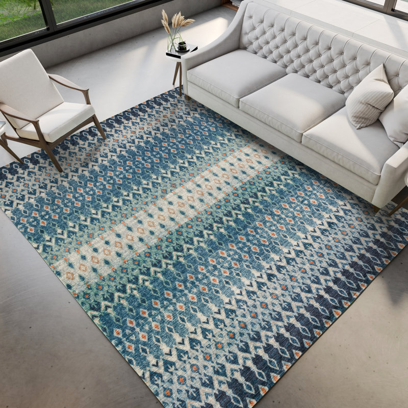 Tapis moderne tissé à la machine Ikat, Rectangle 3 pi x 5 pi