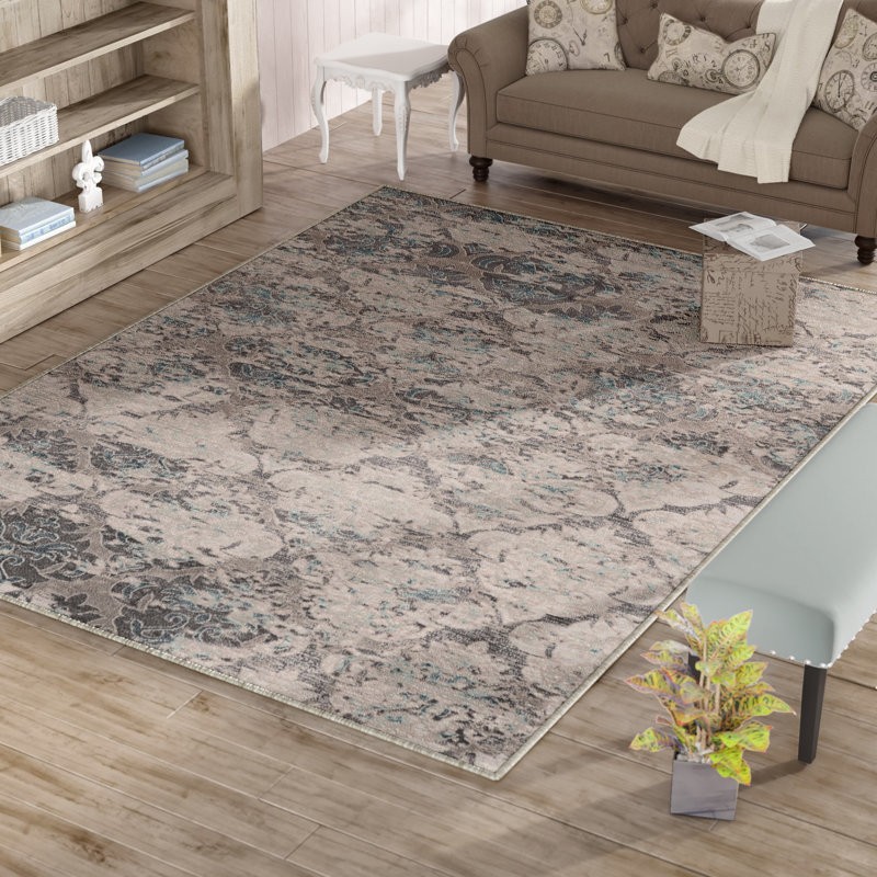 Felicia Geometric Gray and Beige Soft Low Pile Area Rug, Rectangle 5' x 7'6"
