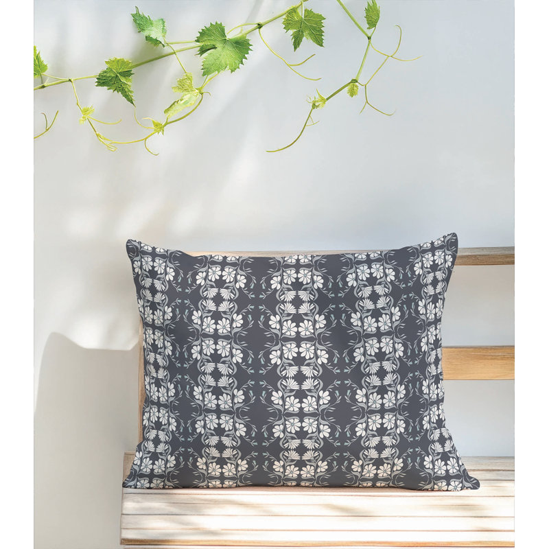 Coussin lombaire d'extérieur Groovy Flowers Florals, Gris anthracite