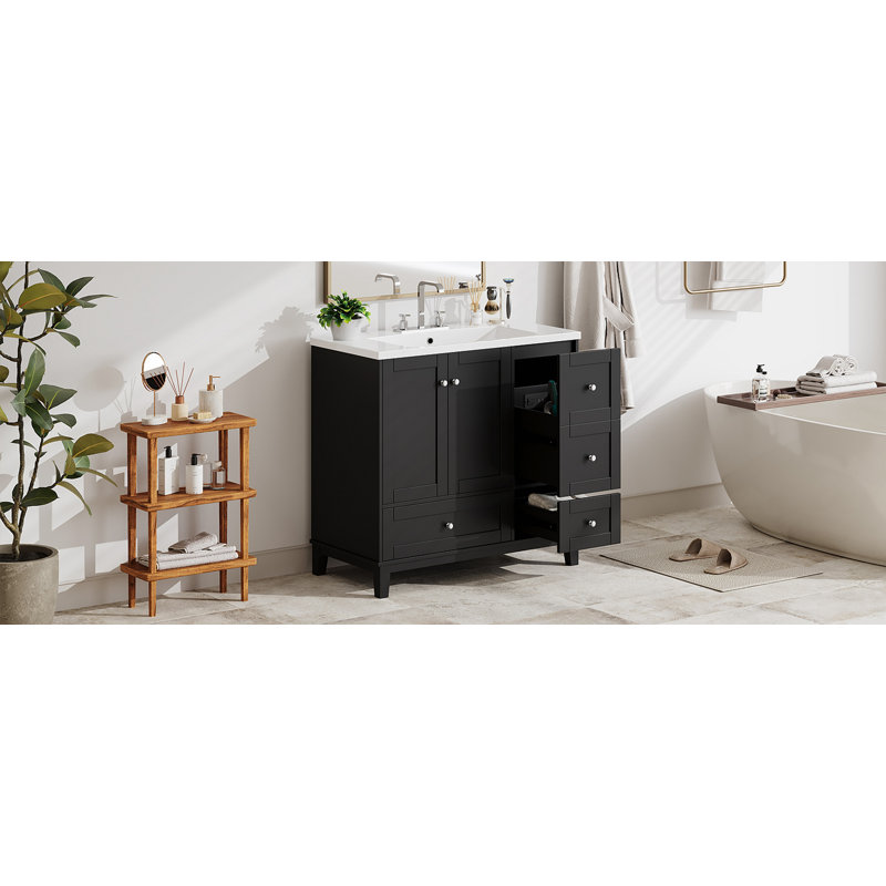 Meuble-lavabo moderne 36 po avec chargement USB, Noir