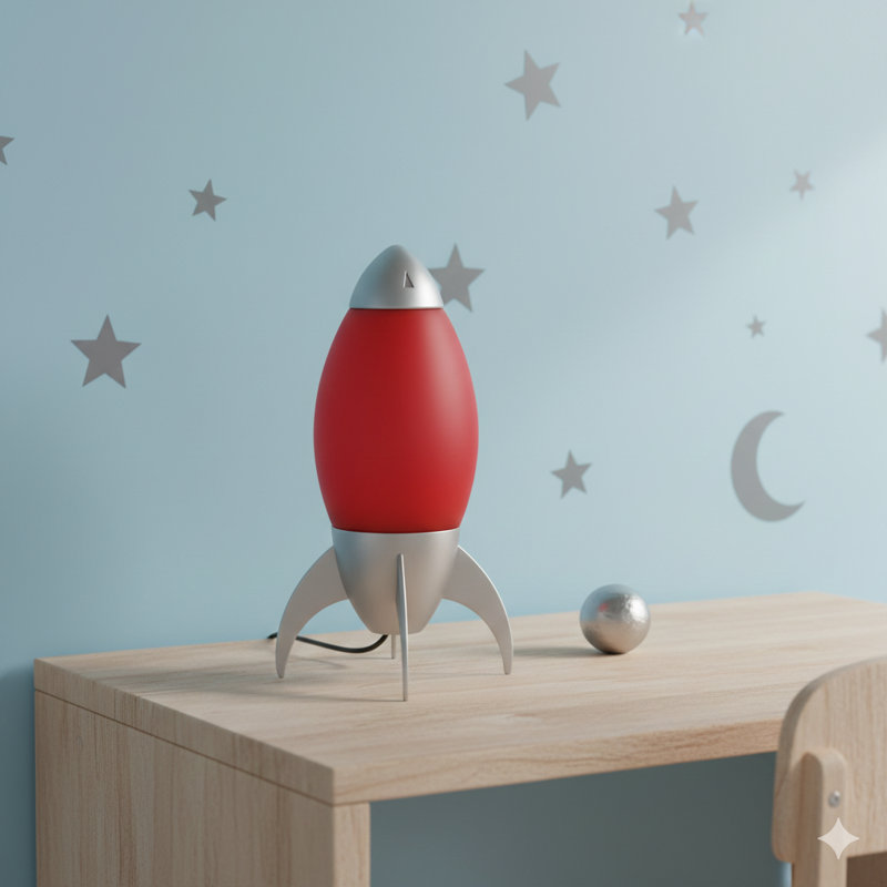 Grande lampe de table en acrylique pour enfants 10,5 po, conception fusée, rouge, Rouge