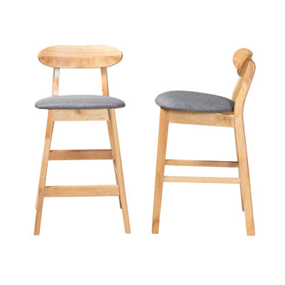 Baxton Studio Ulyana Mid-Century Modern Grey Fabric And Natural Brown Finished Wood 2-Piece Counter Stool Set -  Corrigan StudioÂ®, 56572AA685BB47DAB31BF2BA507556DC