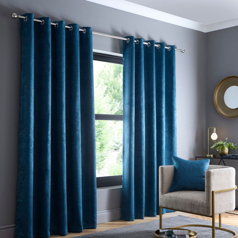 Strata Room Darkening Curtain, Width 117 x Drop 183 cm, 2, Teal