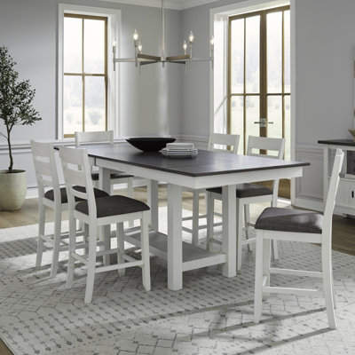 Luz Gathering Height Trestle Table Set w/ Upholstered Chairs