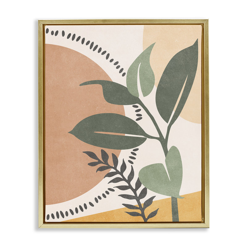 «Peachy Tropical Boho Gray» par Nataly White, Cadre flottant métallique doré, H 21 po x l 17 po