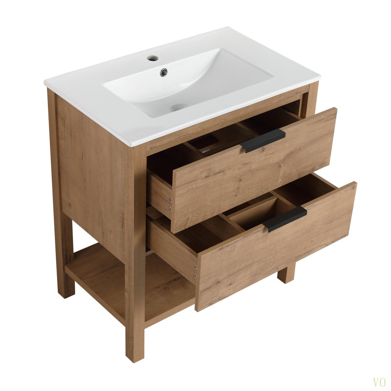Contreplaqué de meuble-lavabo 30 po avec 2 tiroirs, Blanc
