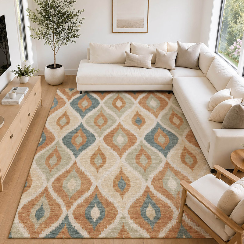 Tapis ikat intérieur / extérieur lavable à la machine Chantille ACN3121, Terra Cotta, 10 pi x 14 pi