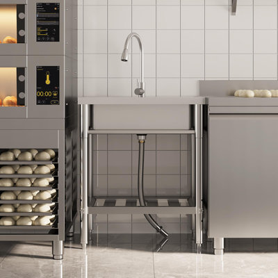 Stainless Steel Kitchen Sink, Drop-in Utility Sink Free Standing Double Bowl with Cold and Hot Water Pipe
