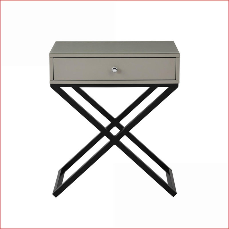 Table de chevet en bois taupe 23 po avec plateau en verre Koda Tiroir, Beige