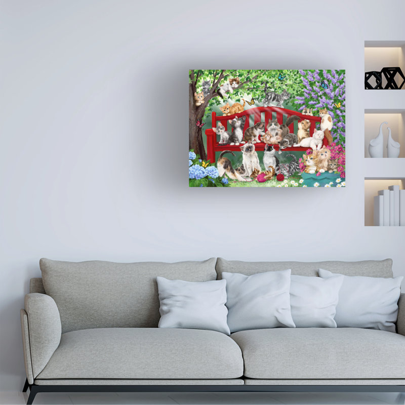 Art sur toile MAKiko, chats sur banc, H 14 po x l 19 po