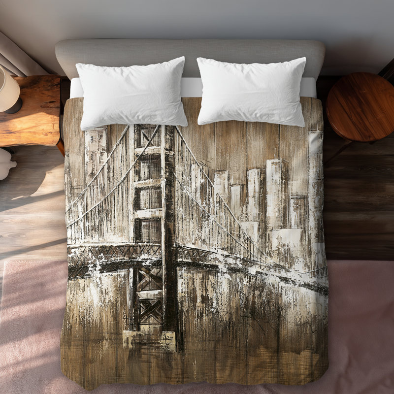 Aged Finish Golden Gate Queen Duvet Cover - White Back Decor