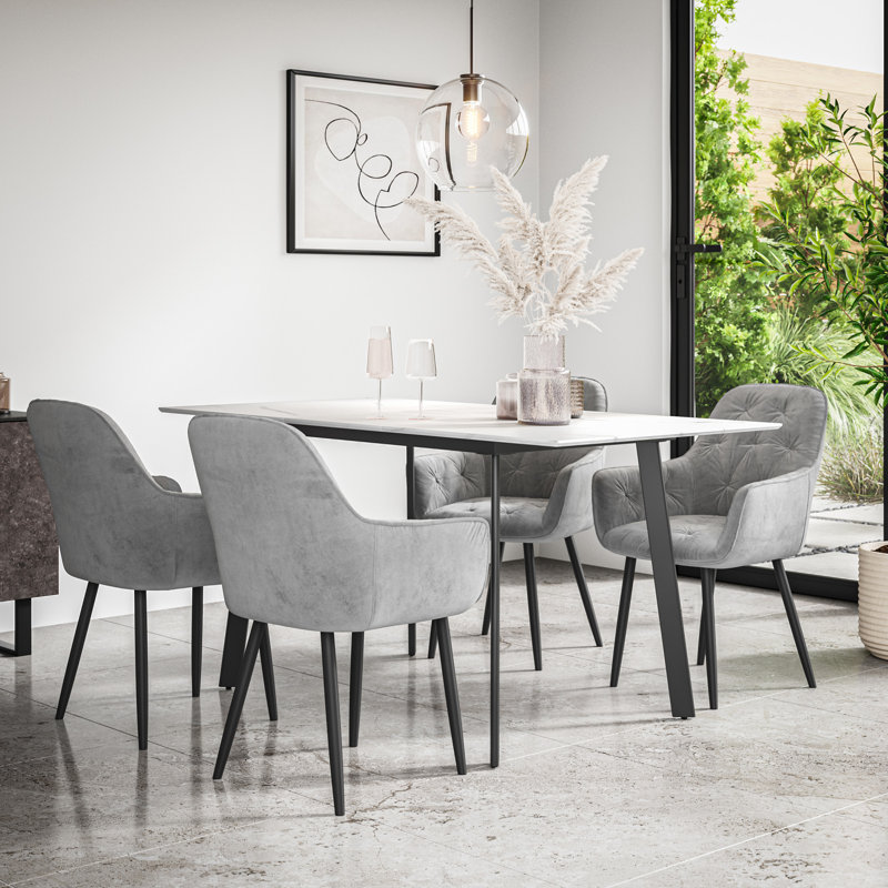 Ahlayna 4 - Person Dining Set, White/Black/Grey