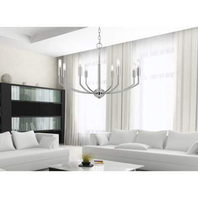 Cal Lighting Maxton Metal Chandelier With Eight Lights Chrome Finish 19" H