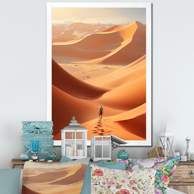 " Desert Dunes III ", White Single Picture Framed, 32" H x 16" W x 1" D