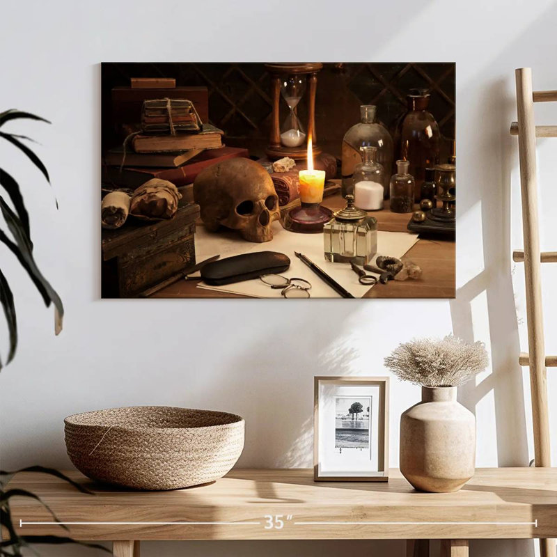 Nature morte au crâne Hitzel, H 16 po x l 24 po