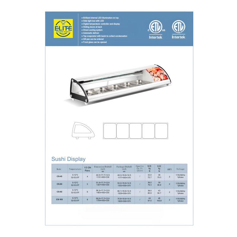 Elite Kitchen Supply 0.2 Cubic Feet Refrigerated Display Case - 58.3''