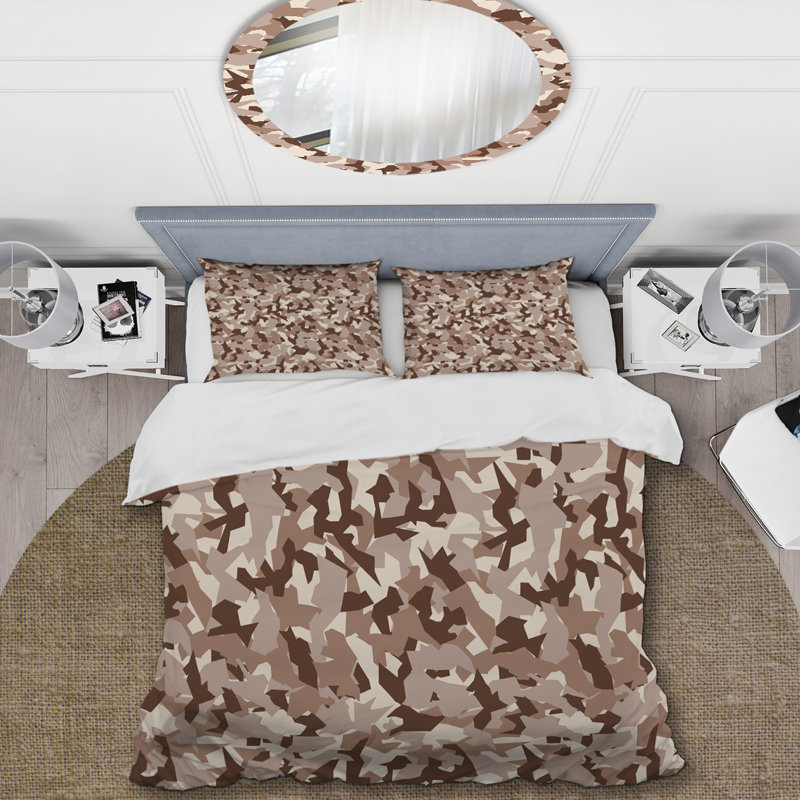 Camouflage géométrique brun - ensemble de housse de couette abstrait - microfibre de polyester