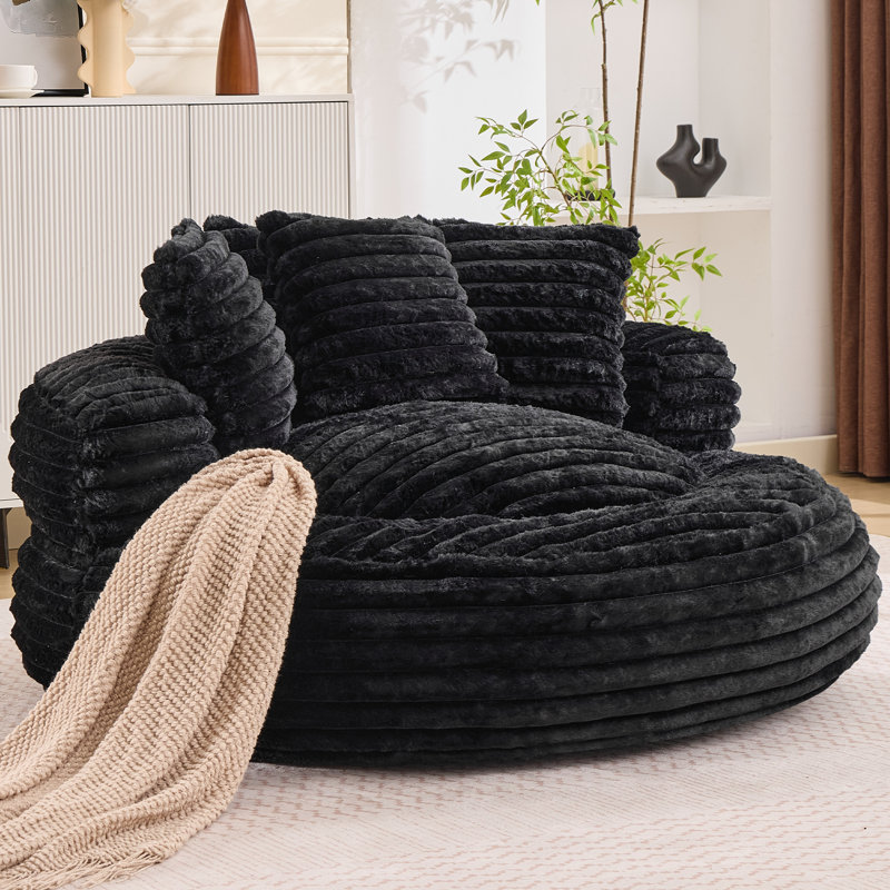 Compression Cozy Faux Rabbit Fur Bean Bag Chair, 55" Oversized Round Lazy Sofa with Pillow, No Assembly Required, Fluffy Comfy Accent Chair for Bedroom, Living Room, Dorm