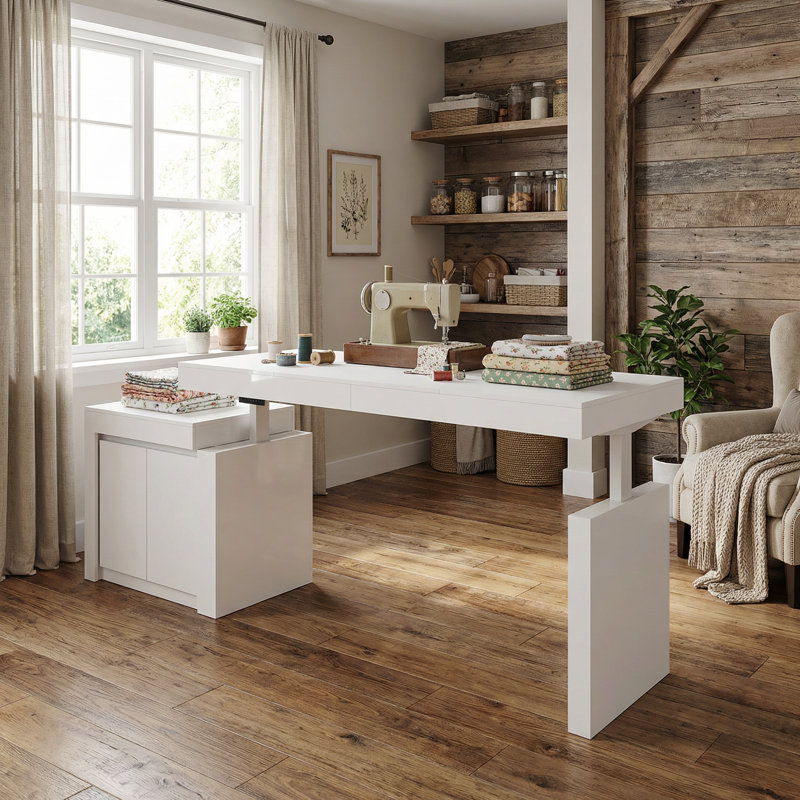 Adjustable Height Craft Table With Storage Cabinet